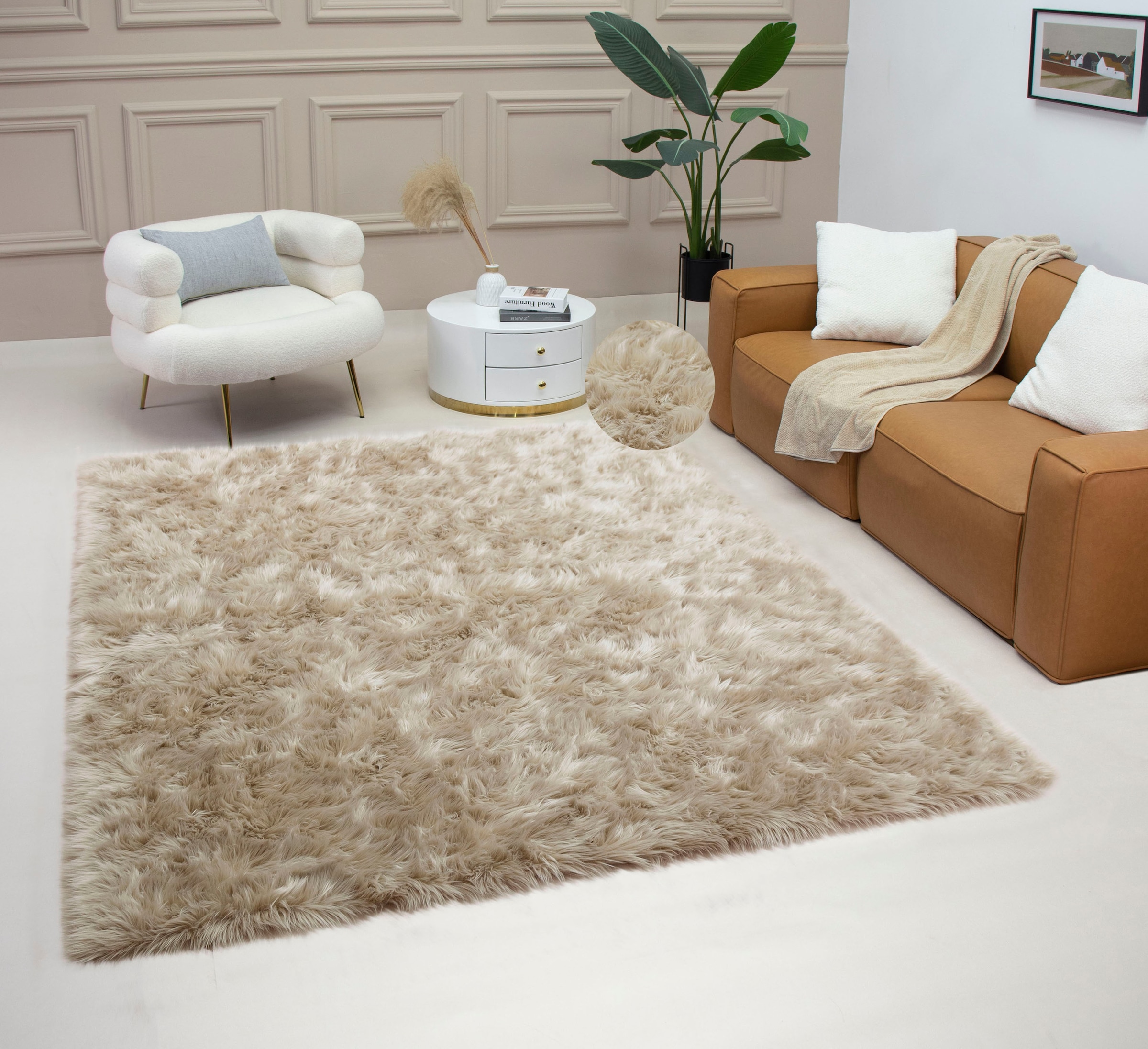 my home Fellteppich »Dena, Hochflor Teppiche, kuschelig weich« rechteckig 60 mm Höhe Kunstfell, Uni-Farben, Wohnzimmer, Schlafzimmer, Esszimmer