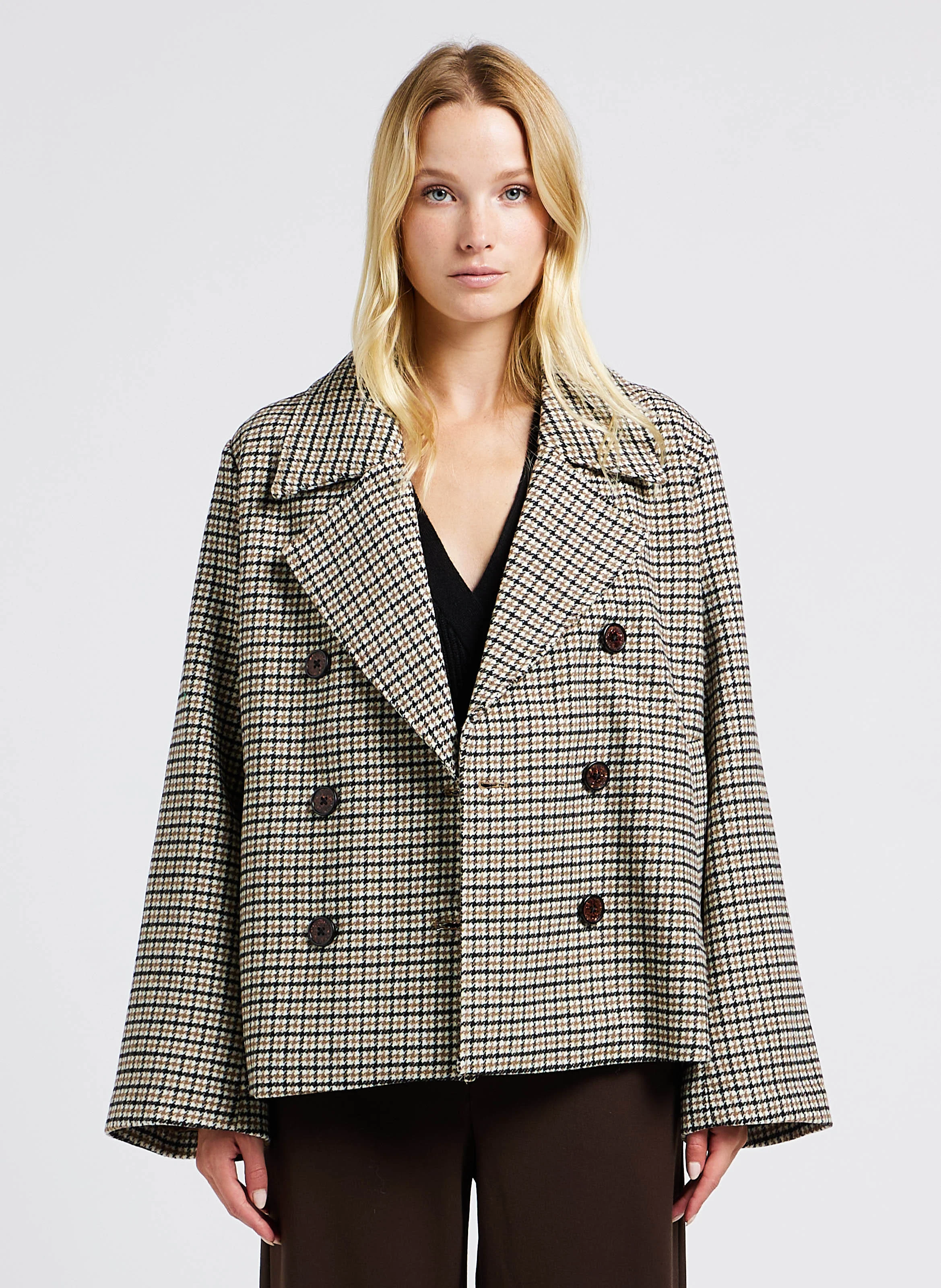 KEILY - Veste tailleur droite à imprimé | Marron