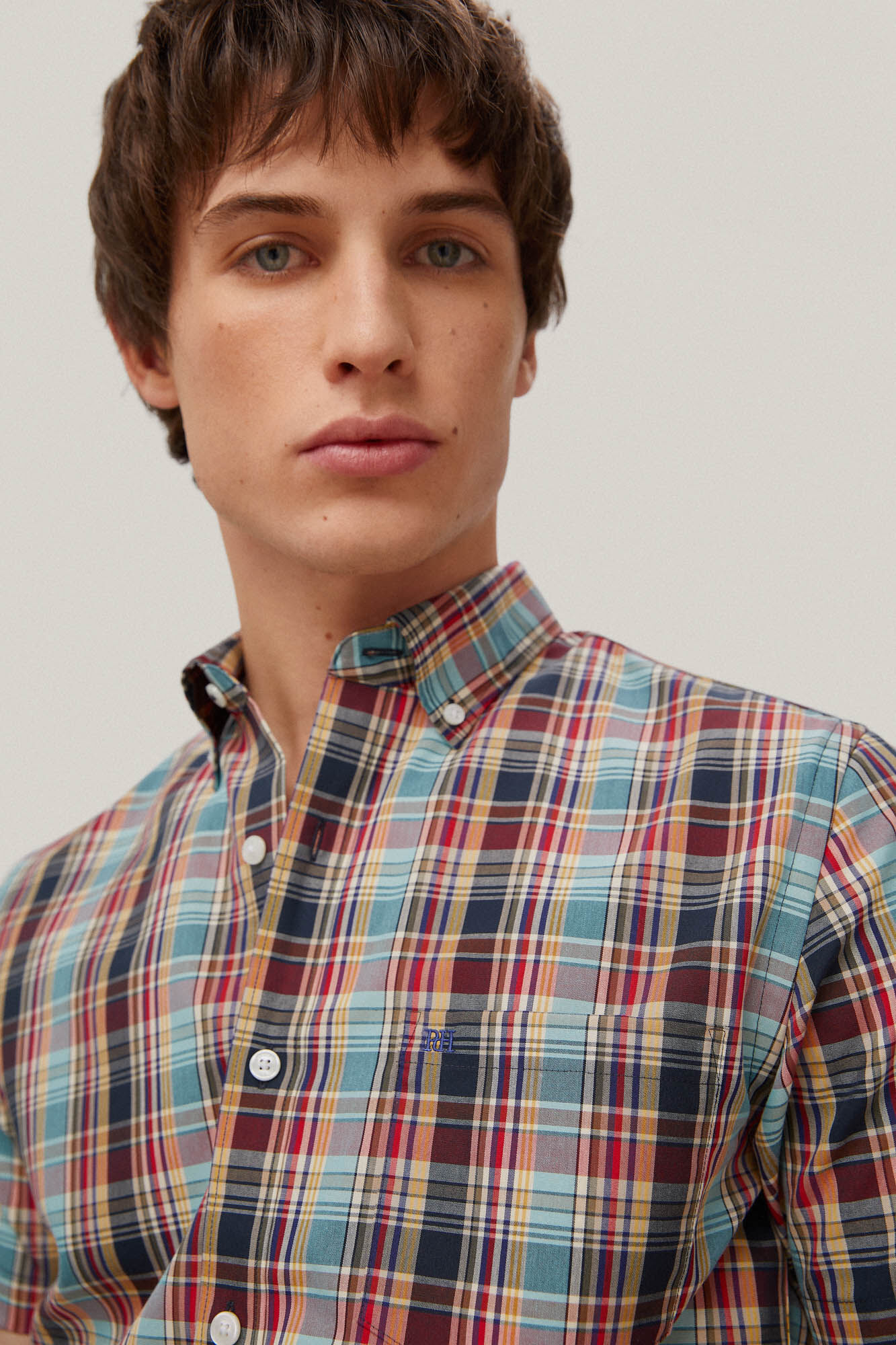 Camisa xadrez de manga curta que não precisa passar - Azul