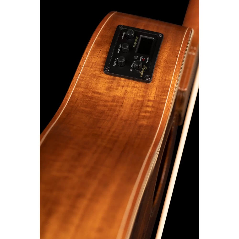Ortega CAIMAN-FL-GB Lizard Series Short Scale Uke Bass Natural fretloze E/A bas ukelele met gigbag
