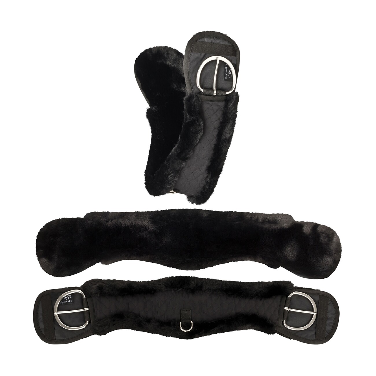 Equinate Western Mondgurt anatomisch mit synthetischem Lammfell schwarz 65 cm