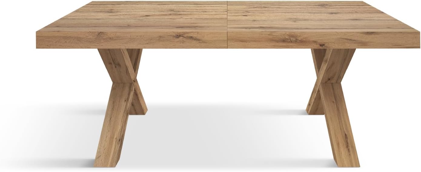 PAZZO DESIGN Ausziehbarer Tisch Marco, Wohnzimmertisch, Küchentisch, Kreuzbeine X Eiche, hergestellt in Italien, rustikale Eiche, 180x90x76 cm - id_2231