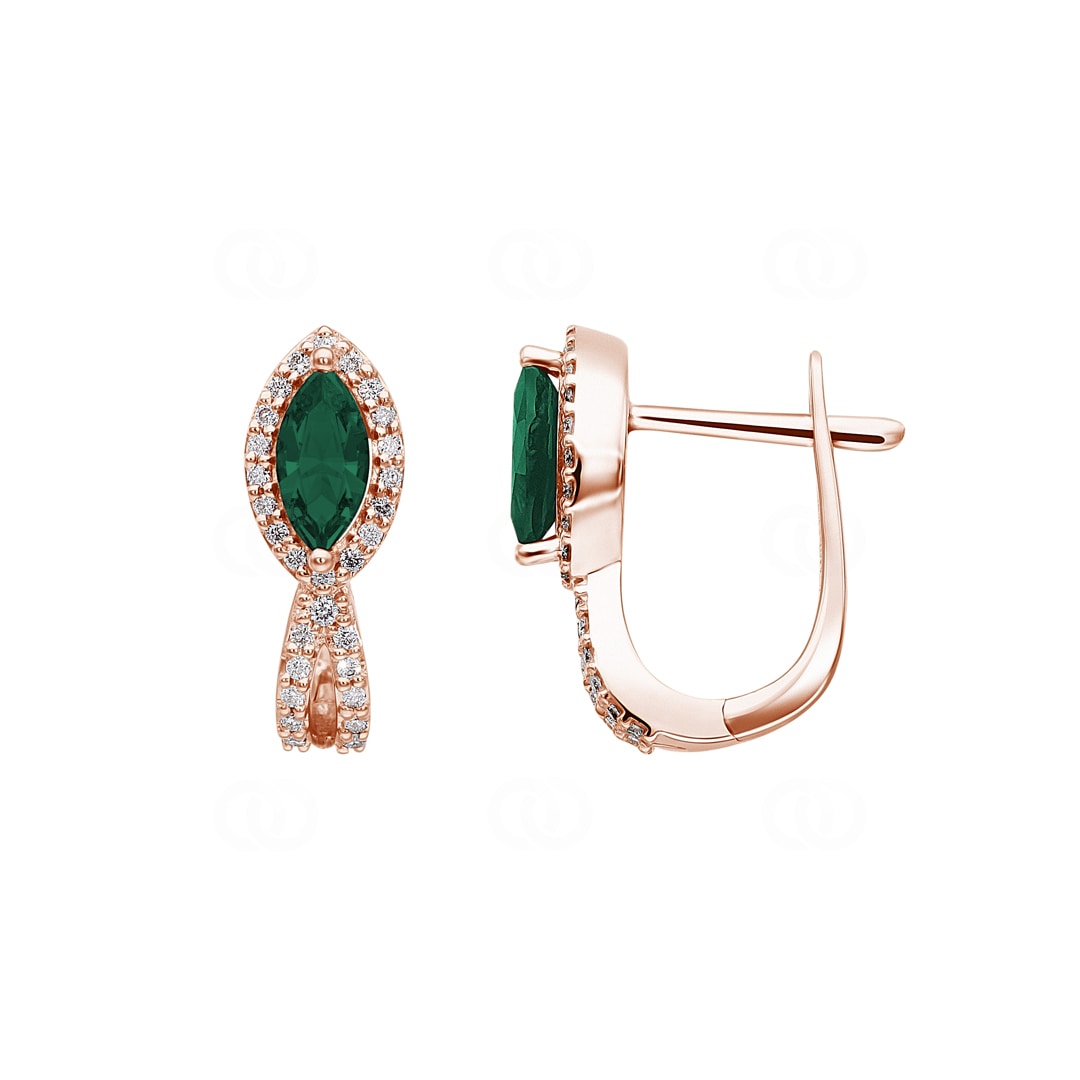 Kreolen 750/18 K Roségold mit Smaragden und Diamanten 0.24 ct H/si