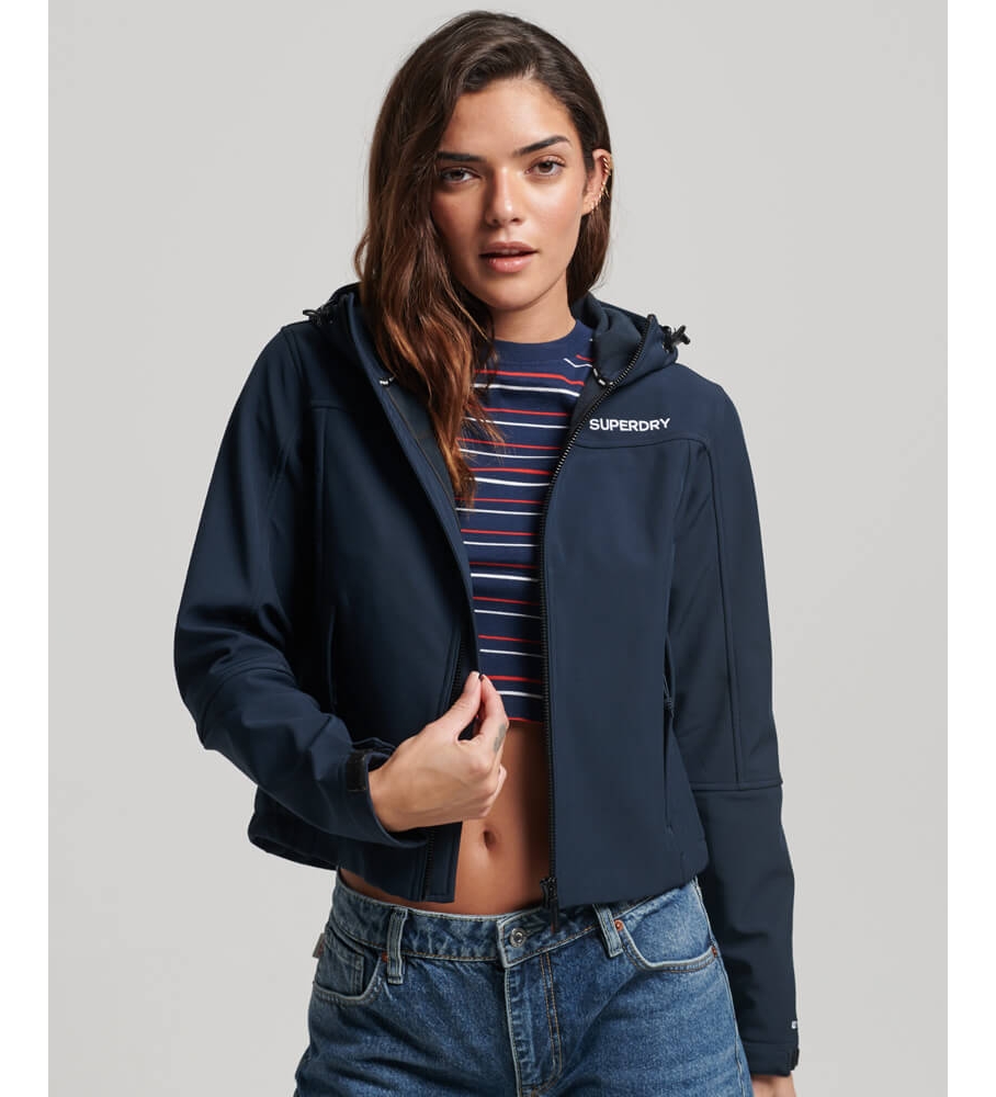 Jaqueta Softshell Superdry Code Trekker Azul Marinho com Capuz