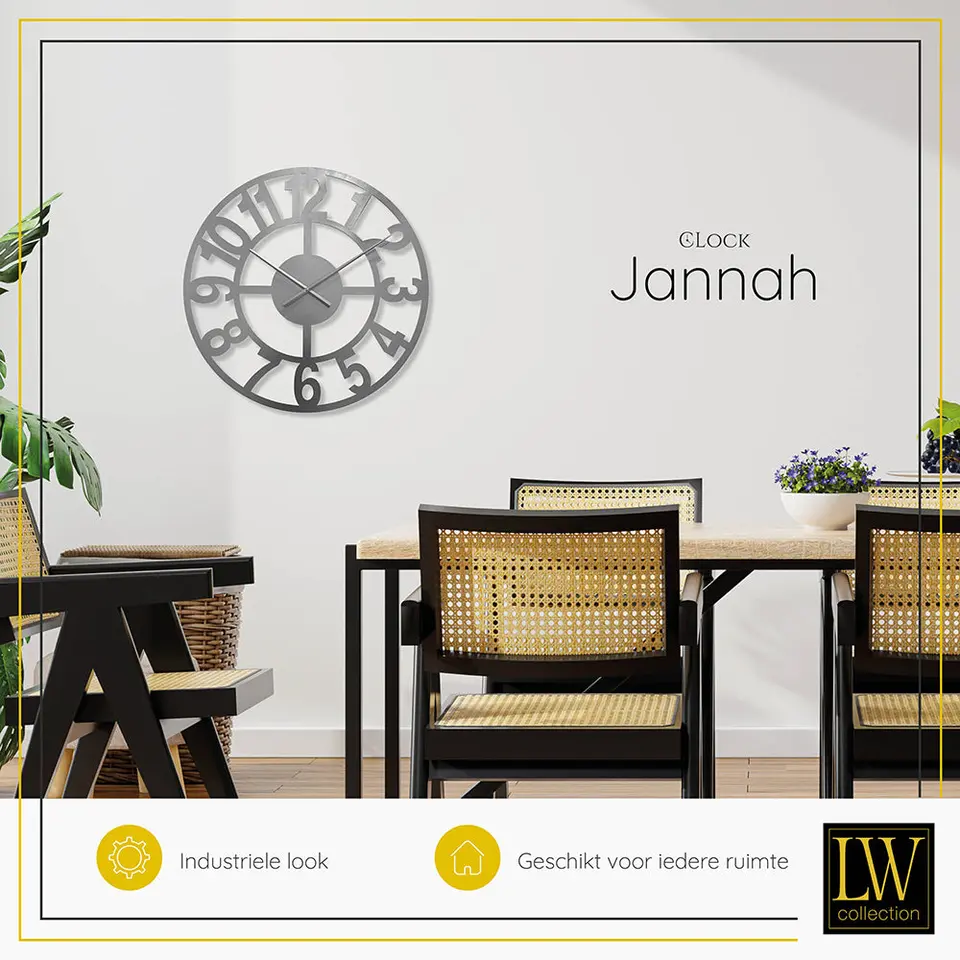 LW Collection Wandklok Jannah zilver 60cm