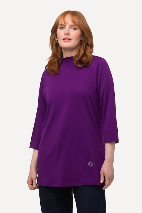 Shirt, A-Linie, Stehkragen, 3/4-Arm, Pima Cotton