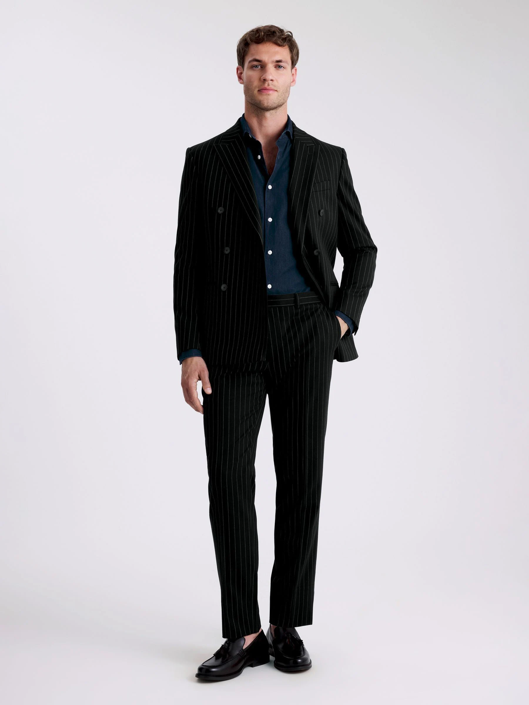 MOSS Stripe Slim Fit Double Breasted Suit Jacket
