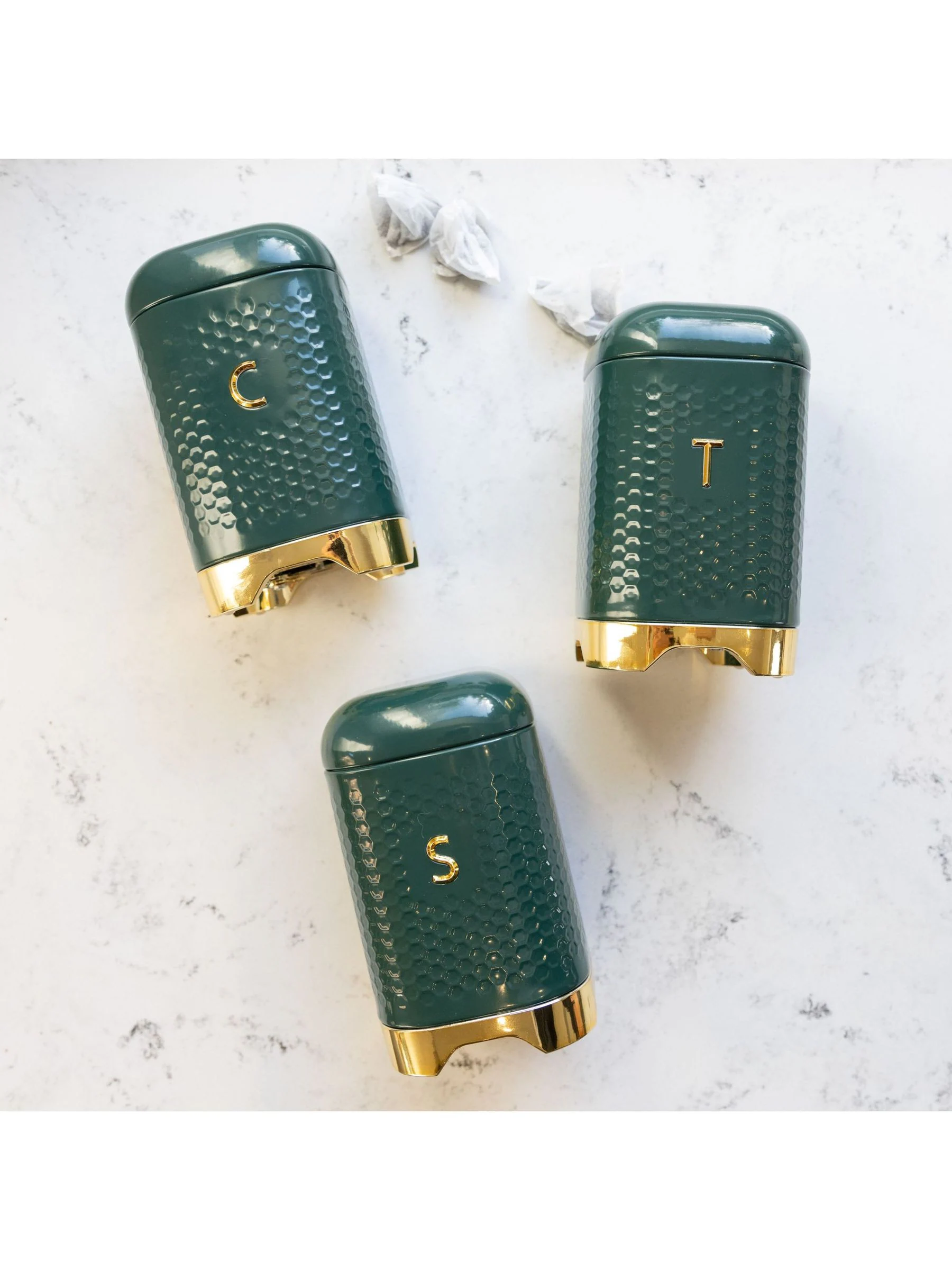 Kitchencraft Textured Geometric Tea Coffee Sugar Canisters Set