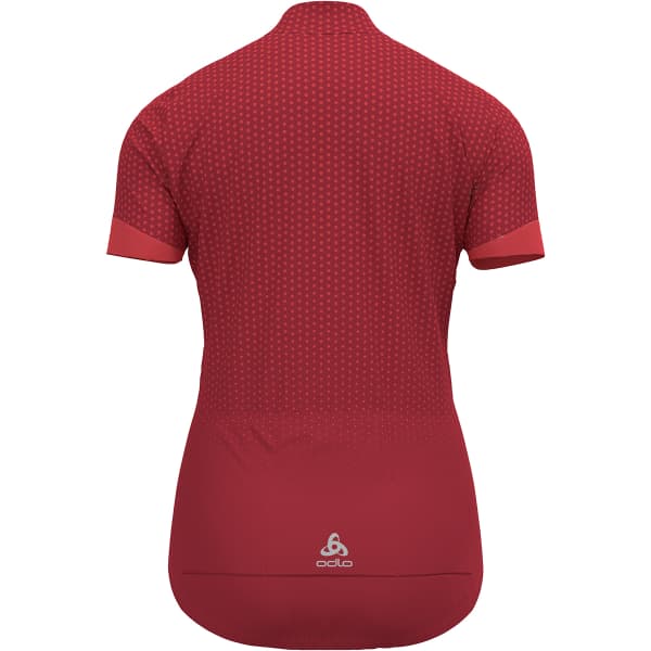 Maillot vélo ODLO ESSENTIAL PRINT STAND-UP COLLAR S/S FZ W AMERICAN BEAUTY - CAYENNE