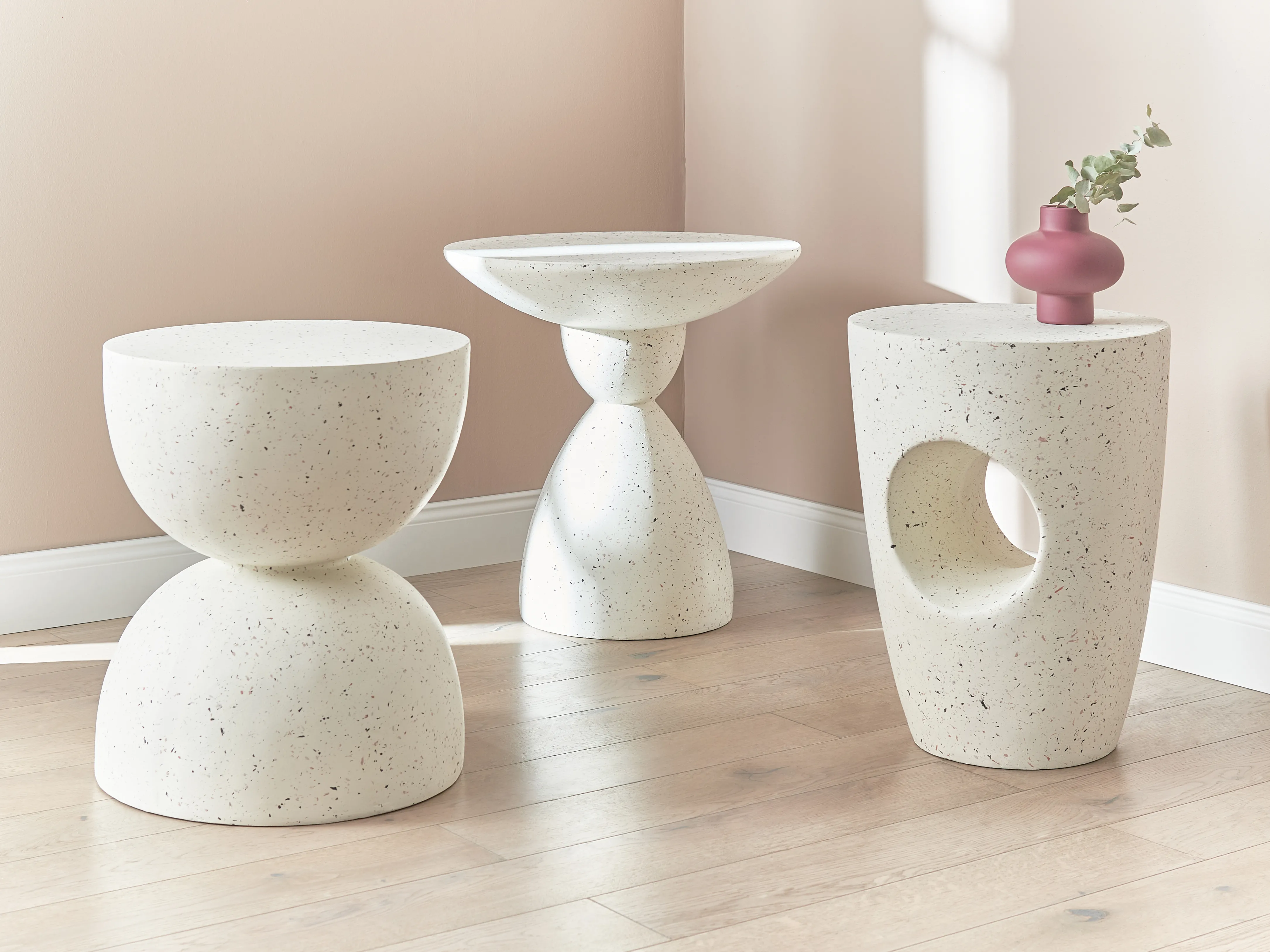 Bijzettafel CAFFI 50 cm 50 cm Wit terrazzo