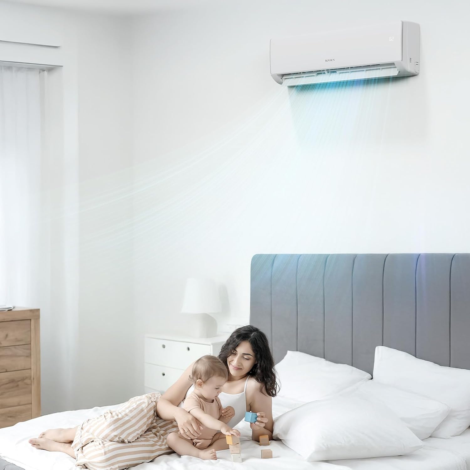 ROVSUN 11000BTU 17SEER2 115V Split-Klimaanlage und Heizung mit WLAN, 17 SEER2 115V, Leitungsloser Wandwechselrichter, AC-Einheit mit vorgeladenem Kondensator, Wärmepumpe und Kit