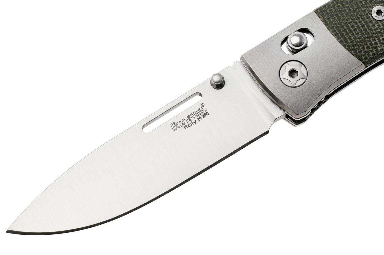 LionSteel NiNi NN2 CVG M390 Satin, Titanium Bolsters, Green Canvas Micarta, zakmes, Gianni Pauletta design