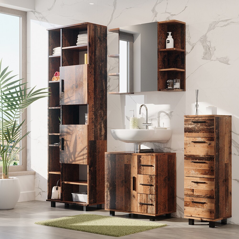 Vicco Badmöbelset Ilias Old Style modern Badezimmerschrank Badschrank Badezimmermöbel Waschtischunterschrank Waschbeckenunterschrank Spiegelschrank Midischrank Hochschrank Schranktür Schrankschublade