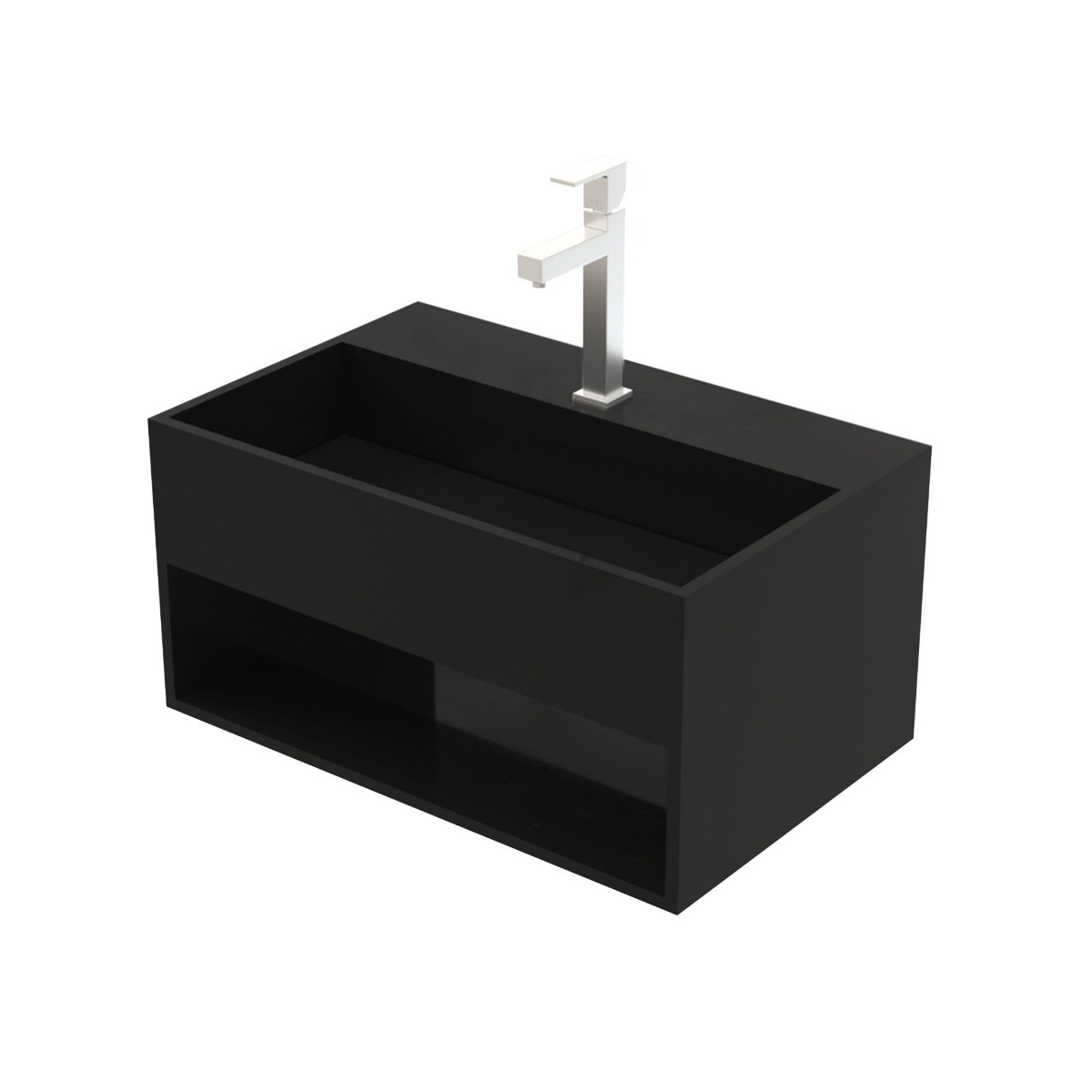 Sanigoods Kenzo wastafel met open vak 50x32x25cm zwart mat