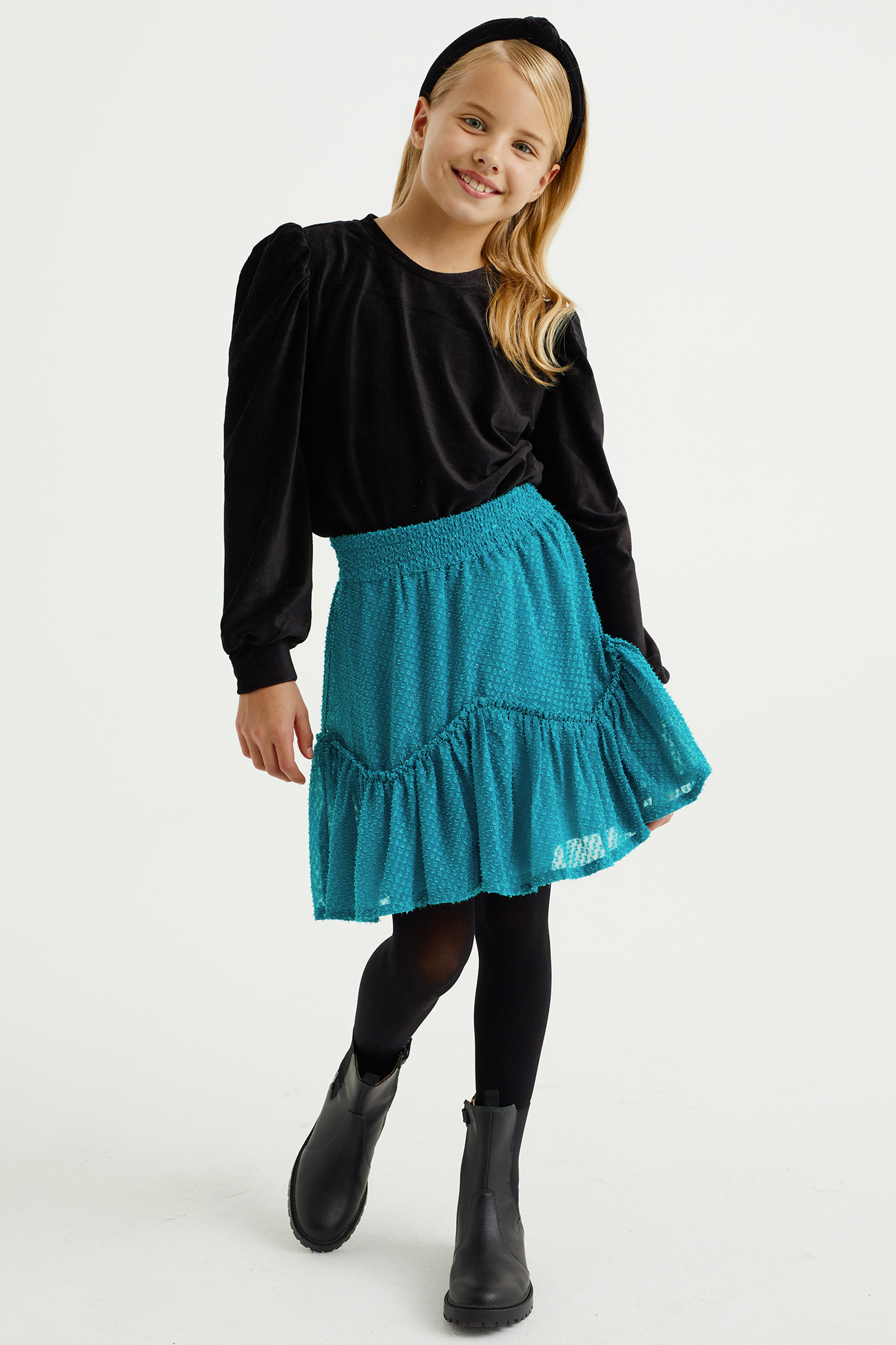 Meisjes rok met dessin WE Fashion Petrol