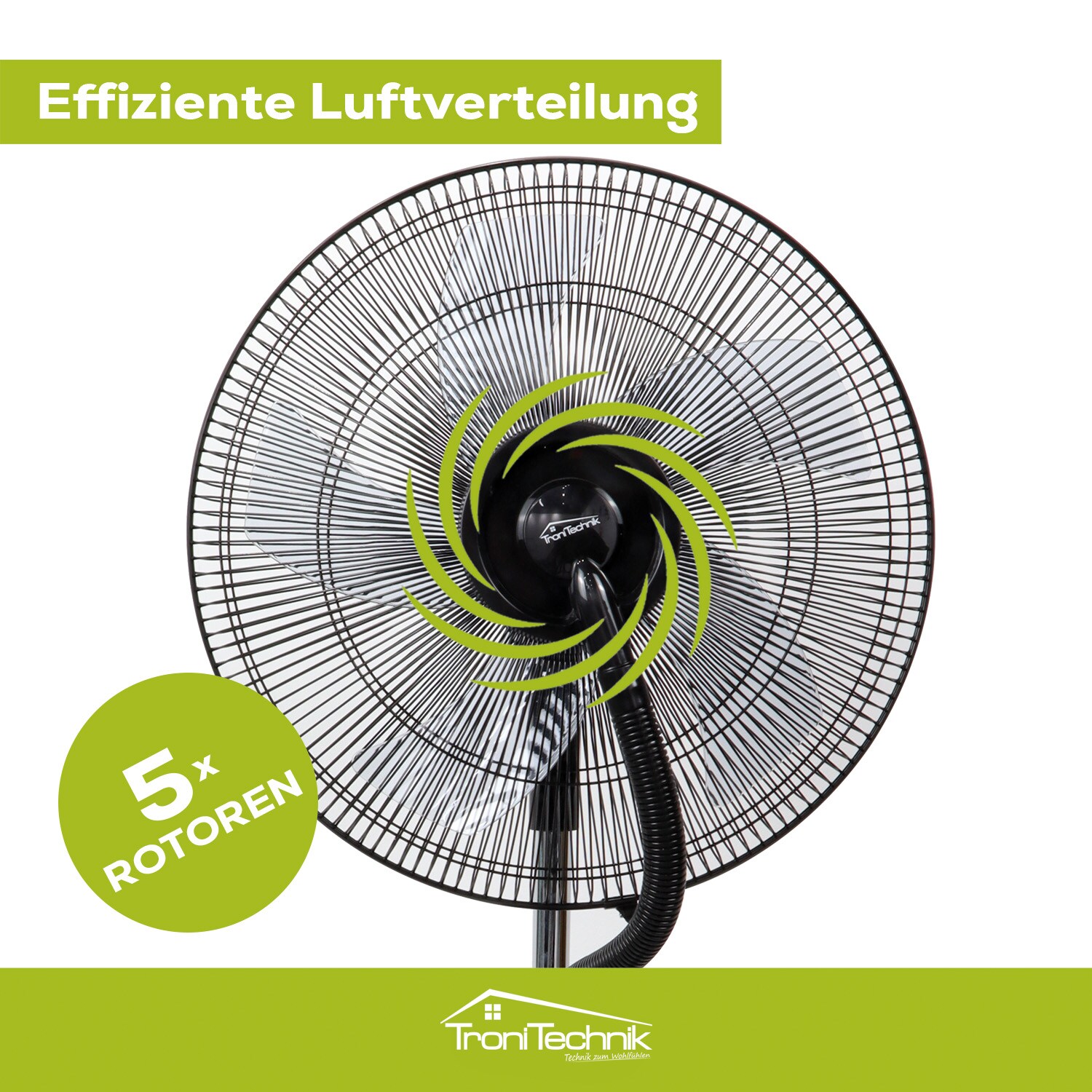 TroniTechnik® Standventilator mit Wasserkühlung, Sprühnebel Raumbefeuchter, Fernbedienung, Oszillierend, 3 Stufen, Timer
