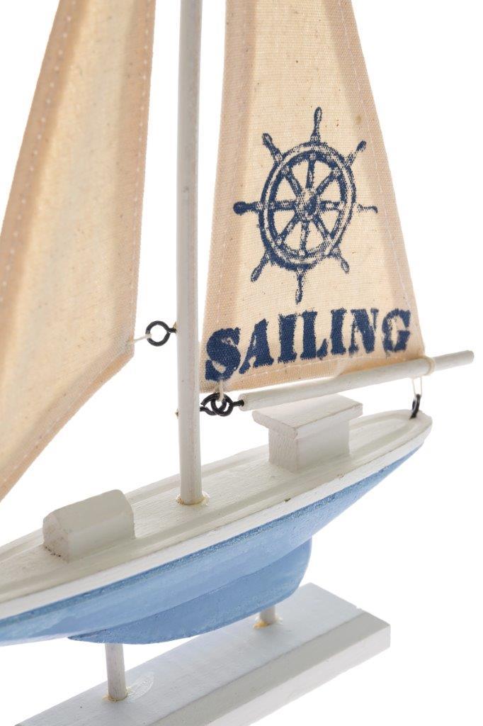 Segelboot VICTOR - weiß-blau - 32 cm hoch