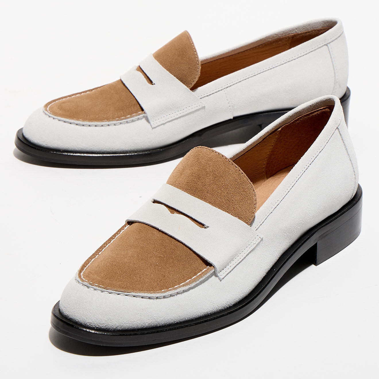 Apologie Mocassins en Velours de Cuir Juliette camel/blanc