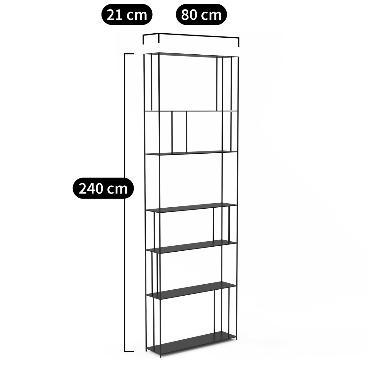 AM.PM<br>Boekenrek em staal H240 cm, Parallel XL slim