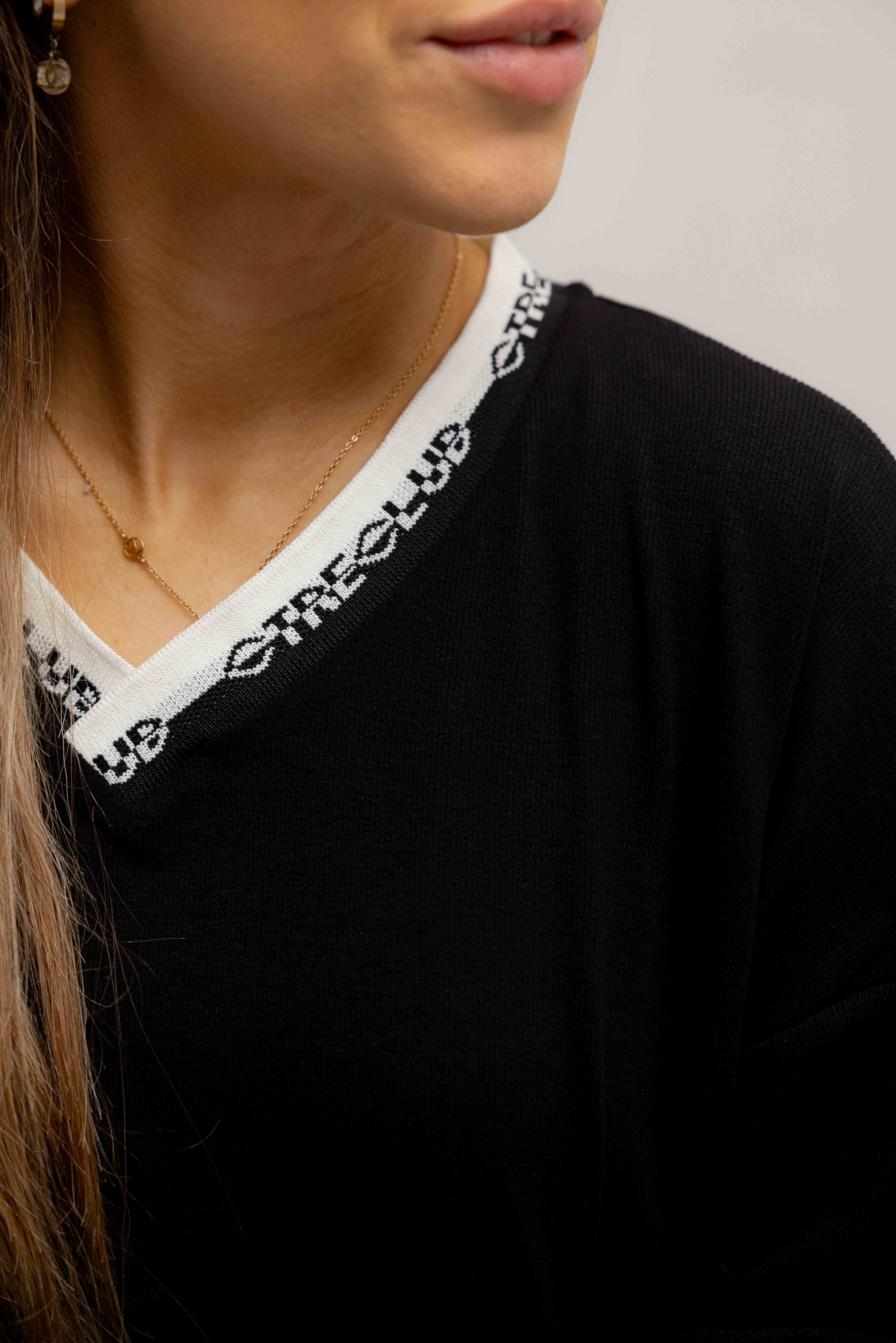Couture Club Deep V-Neck Ribbed LS Jurk Dames Zwart