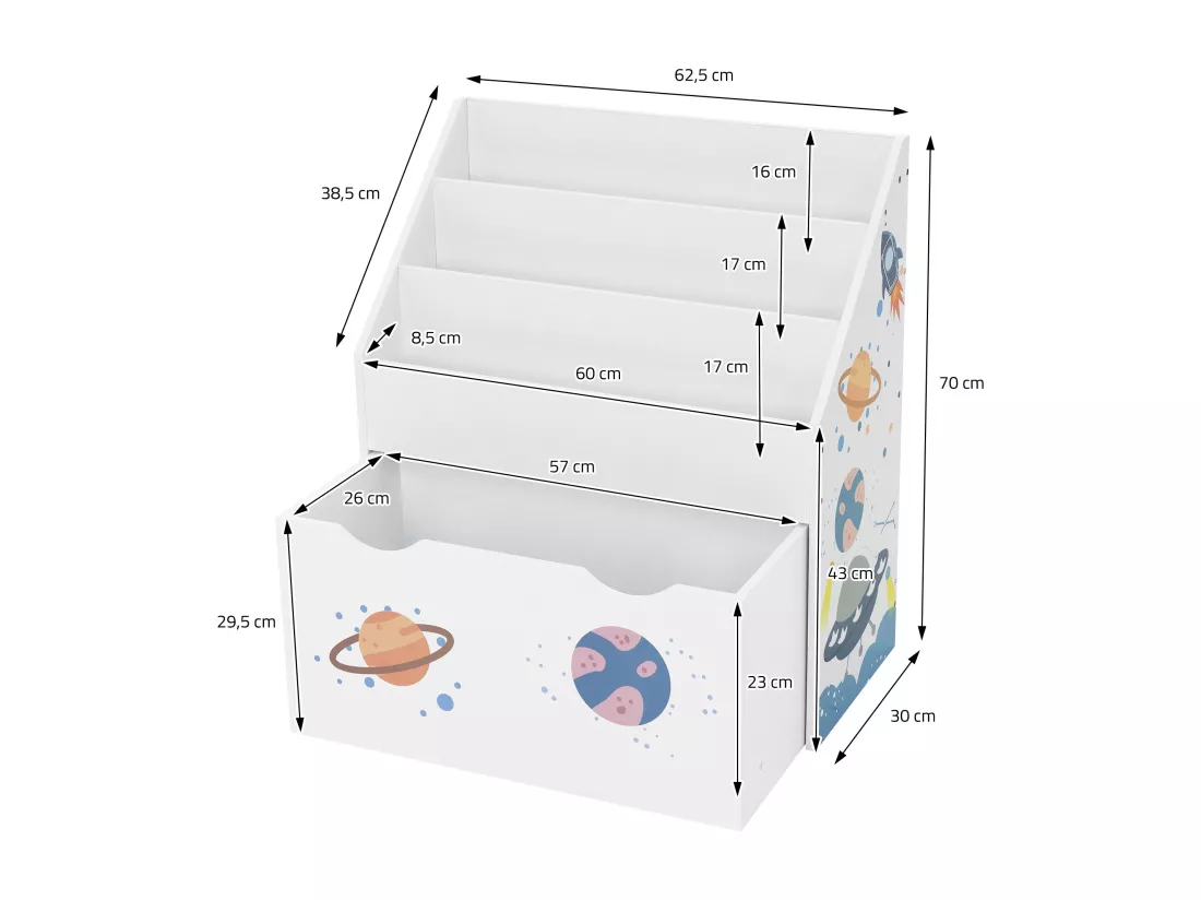 Joyz Banc de livres 3 compartiments sur roulettes étagère jouets chambre enfant