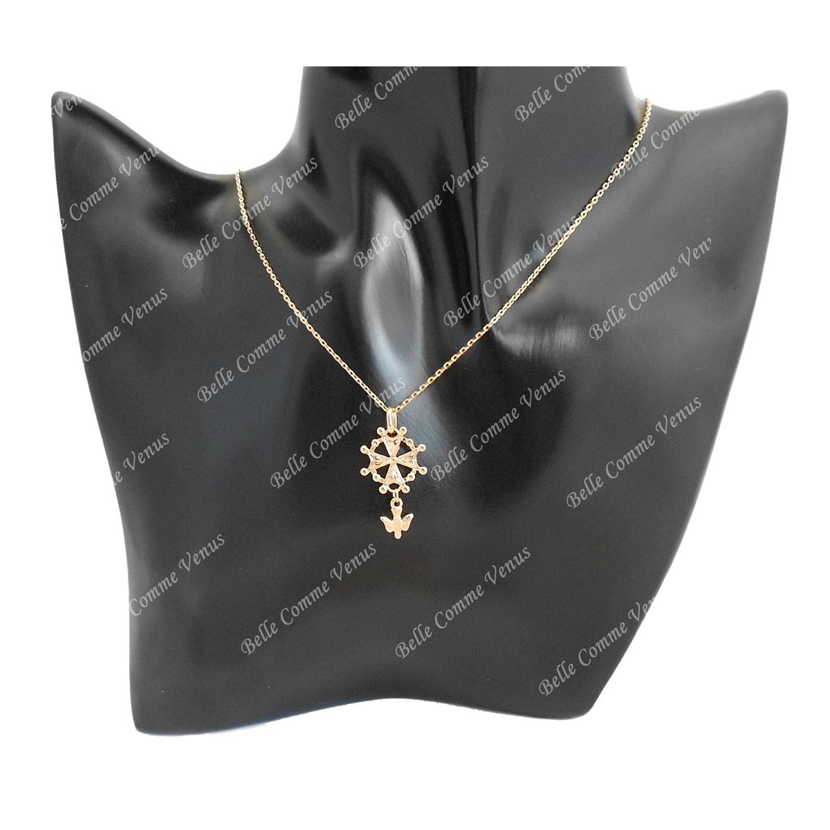 Collier croix Huguenote croix protestante Plaqué OR 750 3 microns