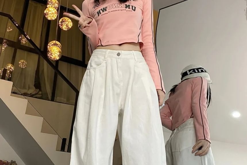 Hanji - Lage taille effen wijde jeans