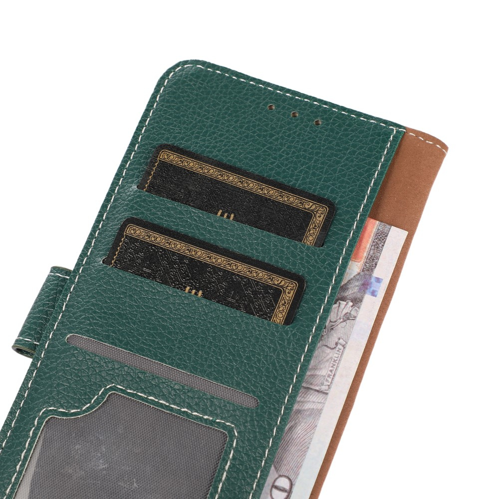 Samsung Galaxy S24 Ultra Leder Tasche Flip Cover Litchi Look - Dunkelgrün