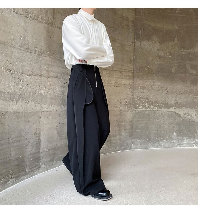 Bjorn - Mid Rise Plain Wide Leg Broek