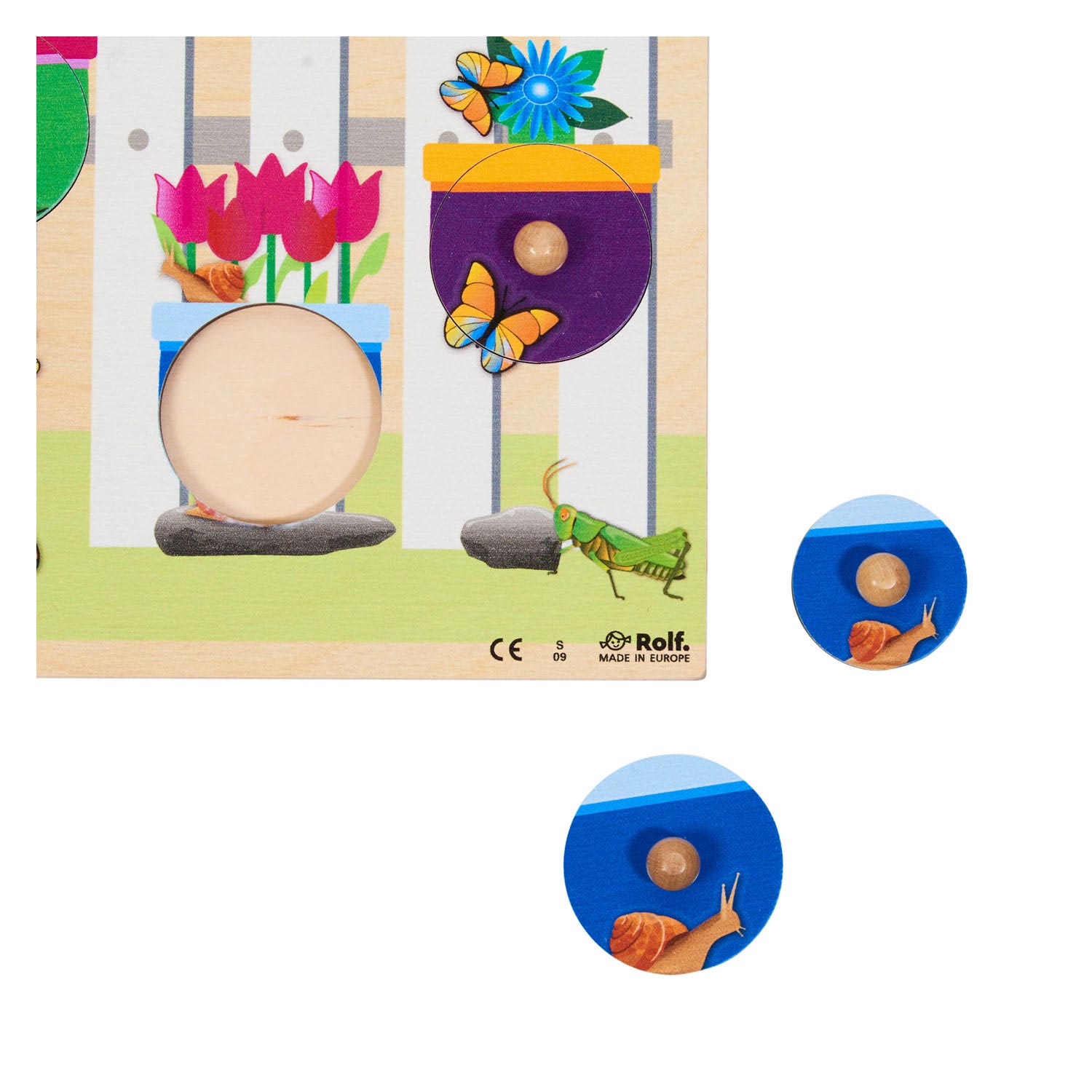 Rolf - Houten Noppenpuzzel Bloemen, 10st.