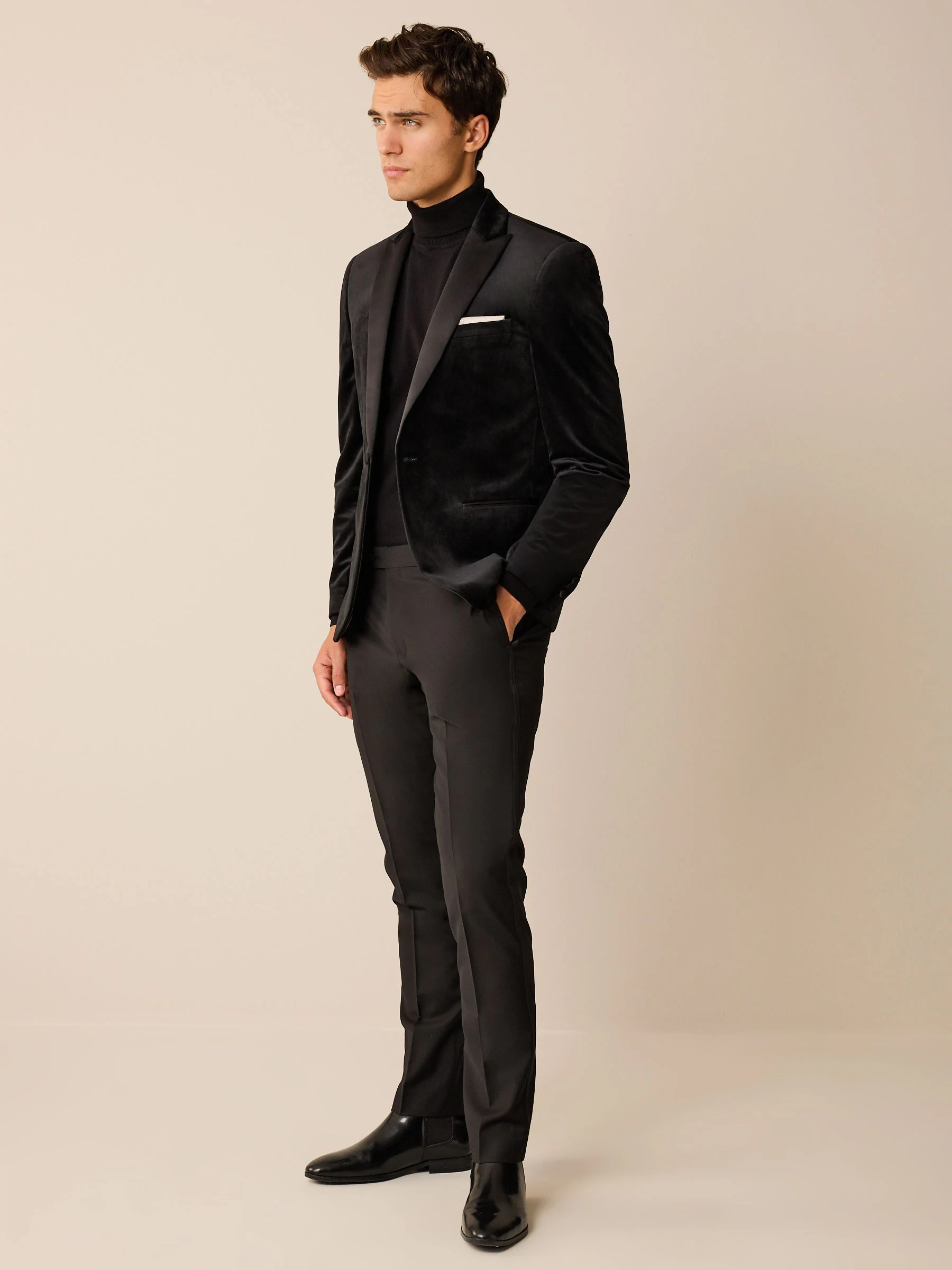 Zwart - Normale Pasvorm - Fluwelen blazer