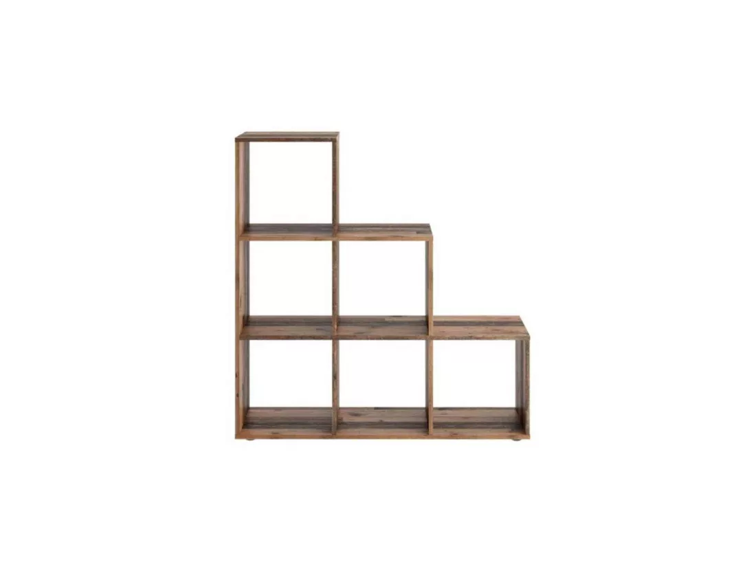 Bibliothèque escalier 6 cases en bois old style foncé - BI13008