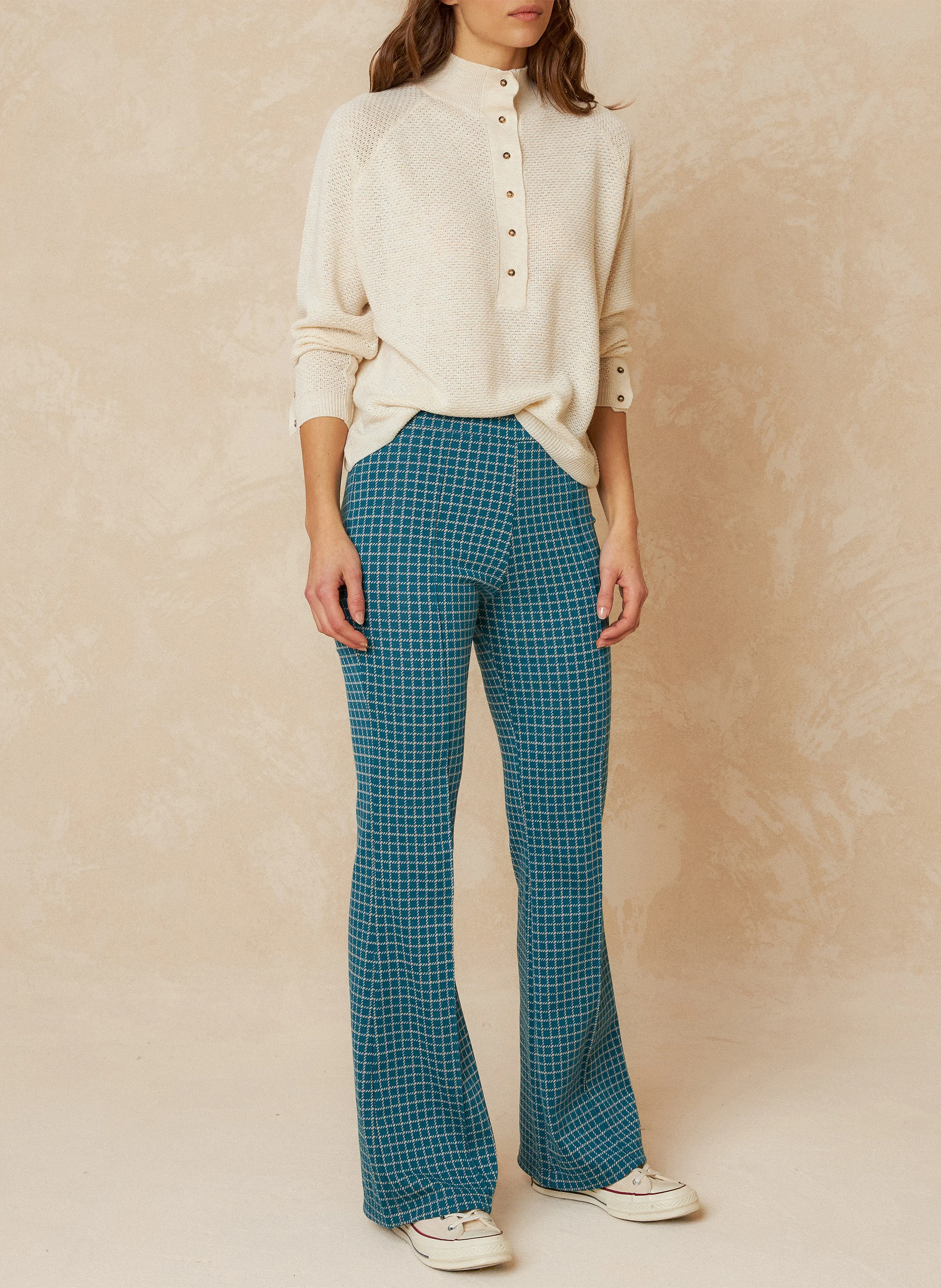 BIMBA - Pantalon flare à carreaux | Bleu