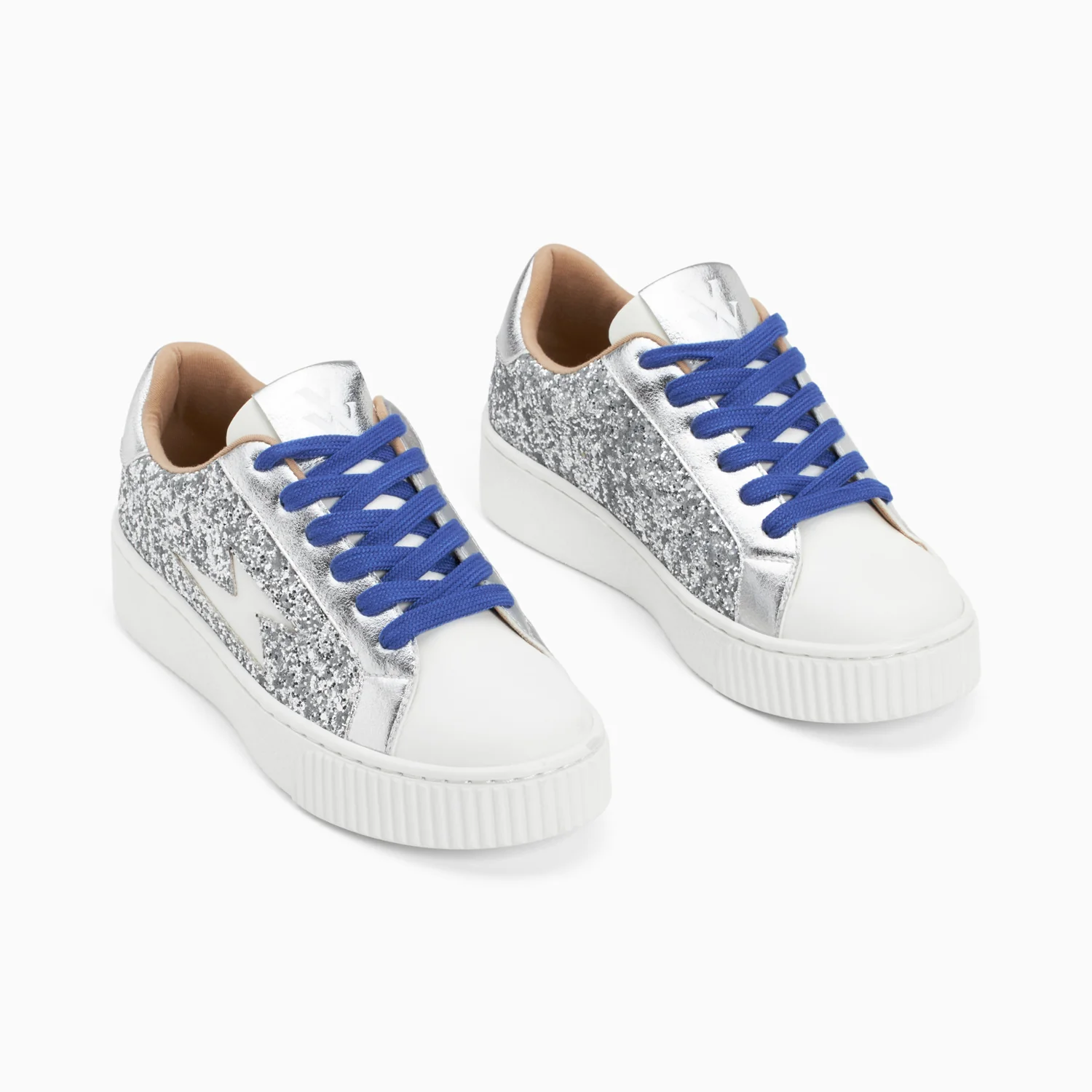Sneakers-Baskets éclair Elise argent pailleté à lacets