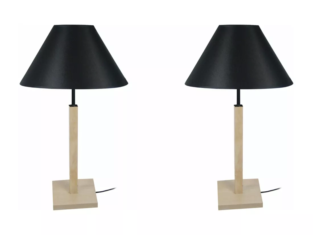 Pair de Lampes a poser, colonne bois naturel,noir 56 cm.