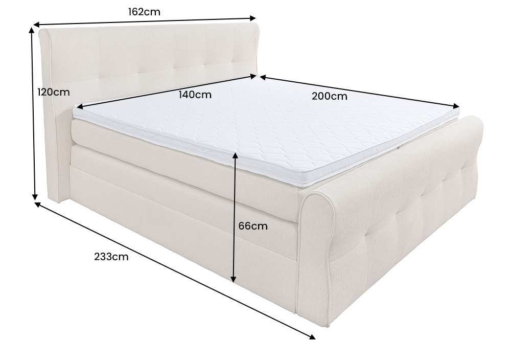 Design Boxspringbett SIGNUM 140x200cm creme Strukturstoff inkl. Stauraum und Topper