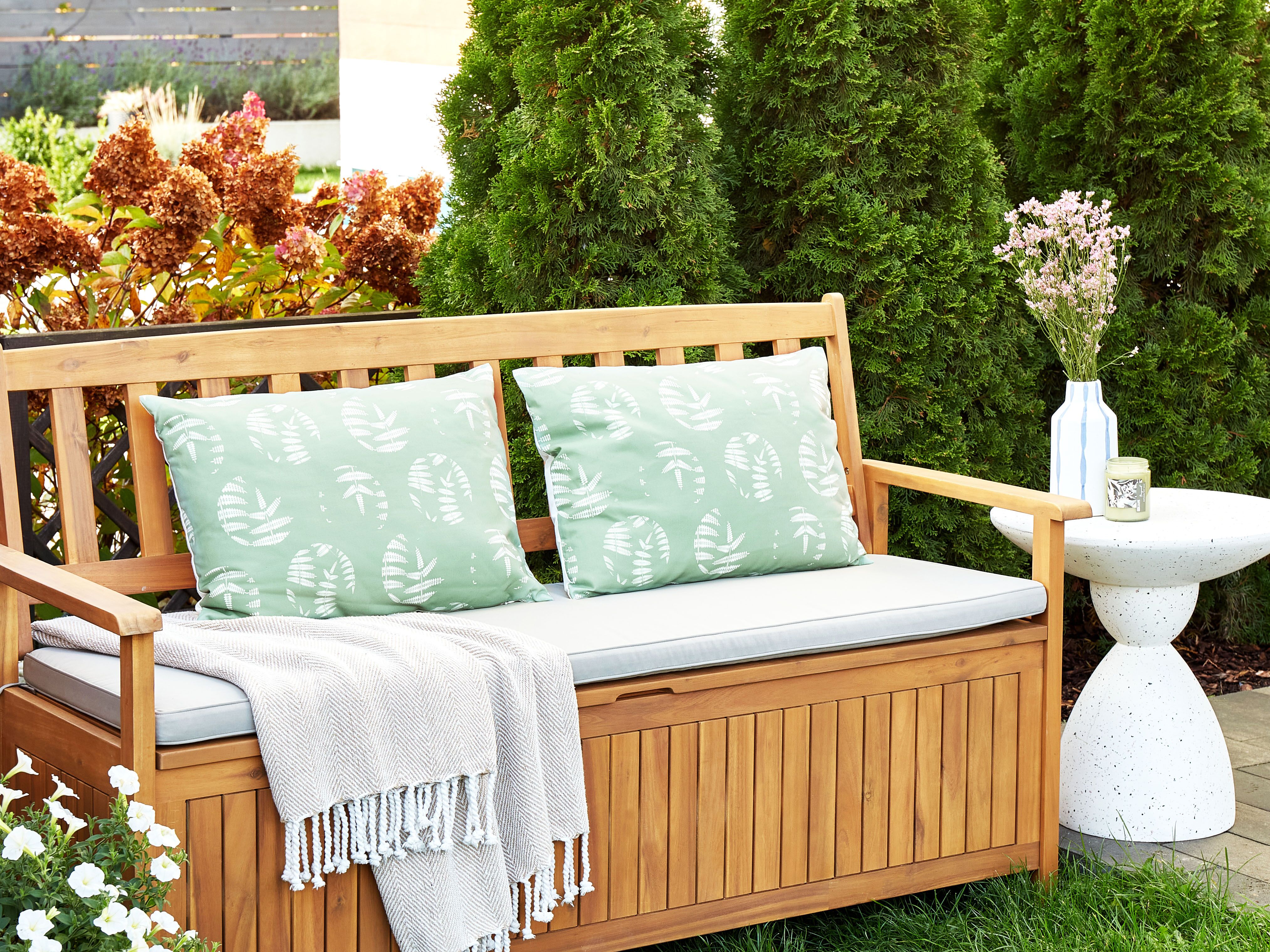 Set van 2 tuinkussens ALASSIO bladpatroon 40 x 60 cm Groen