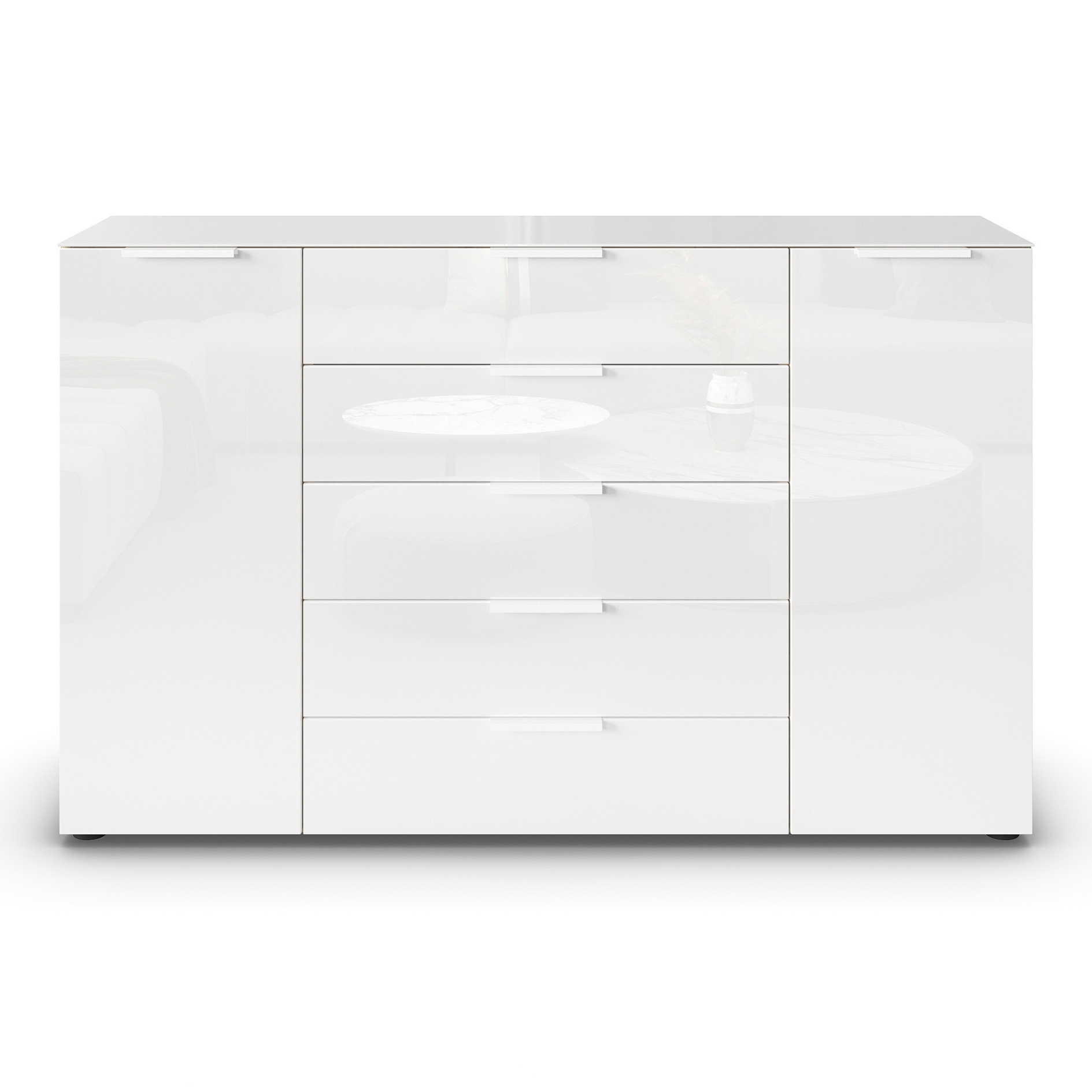 Kommode - Artisan Eiche-Kristallweißglas - weiße Griffe - 160 cm