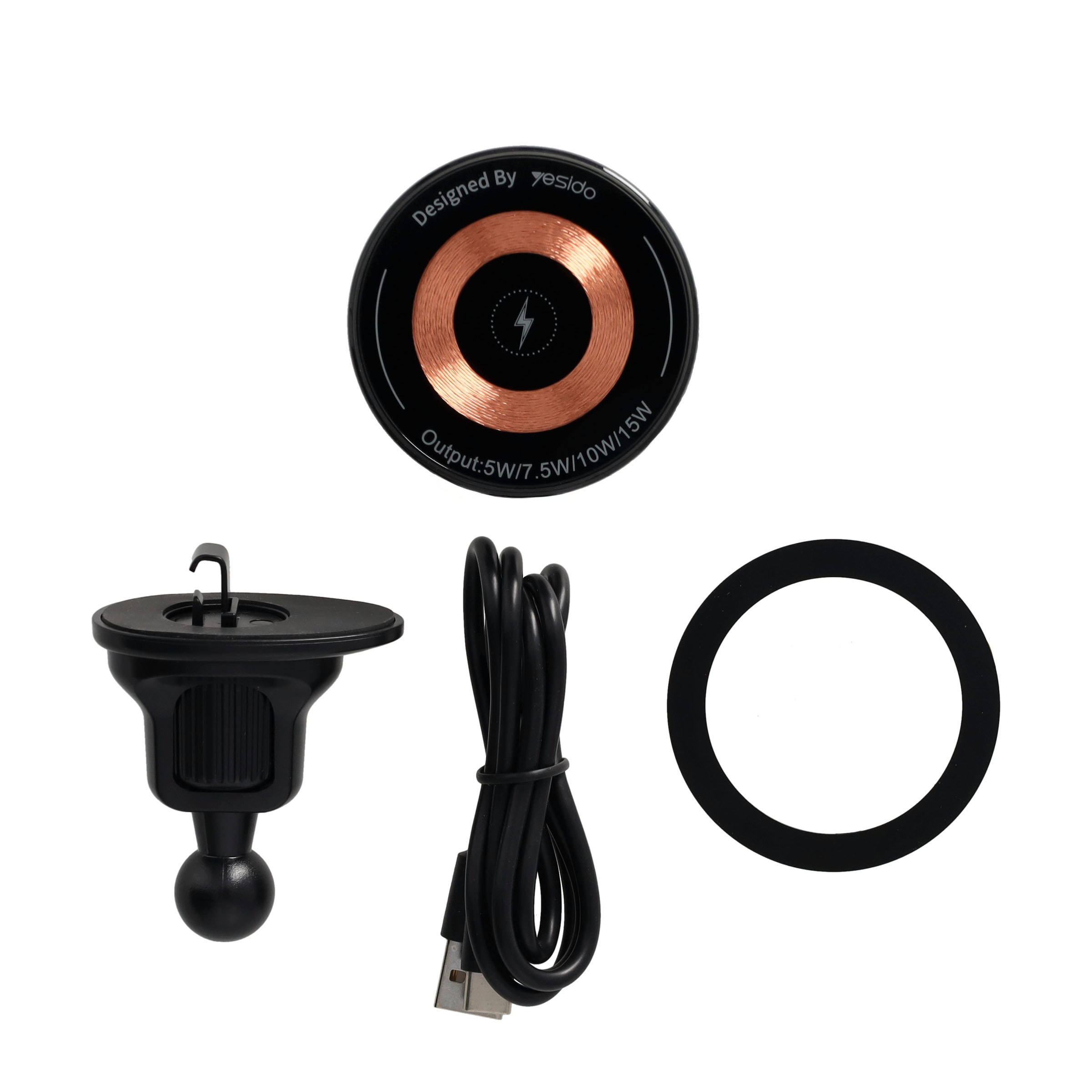 (15W) Auto KFZ Ladegerät MagSafe Handy Halterung für Lüftungsgitter Air Frame mit LED Beleuchtung Quick Charge 3.0 - Schwarz