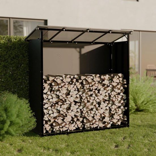 Juskys Kaminholzregal mit Dach – wetterfest, mit UV-beständiger Plane, erhöhter Boden & einfacher Montage, ideal für Outdoor-Lagerung