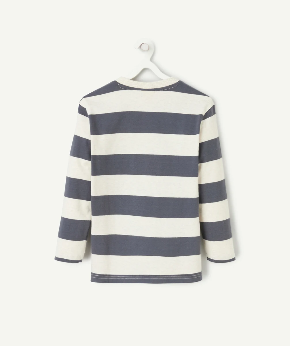 T-SHIRT GARÇON EN COTON BIO IMPRIMÉ À RAYURES AVEC PATCH EN BOUCLETTES