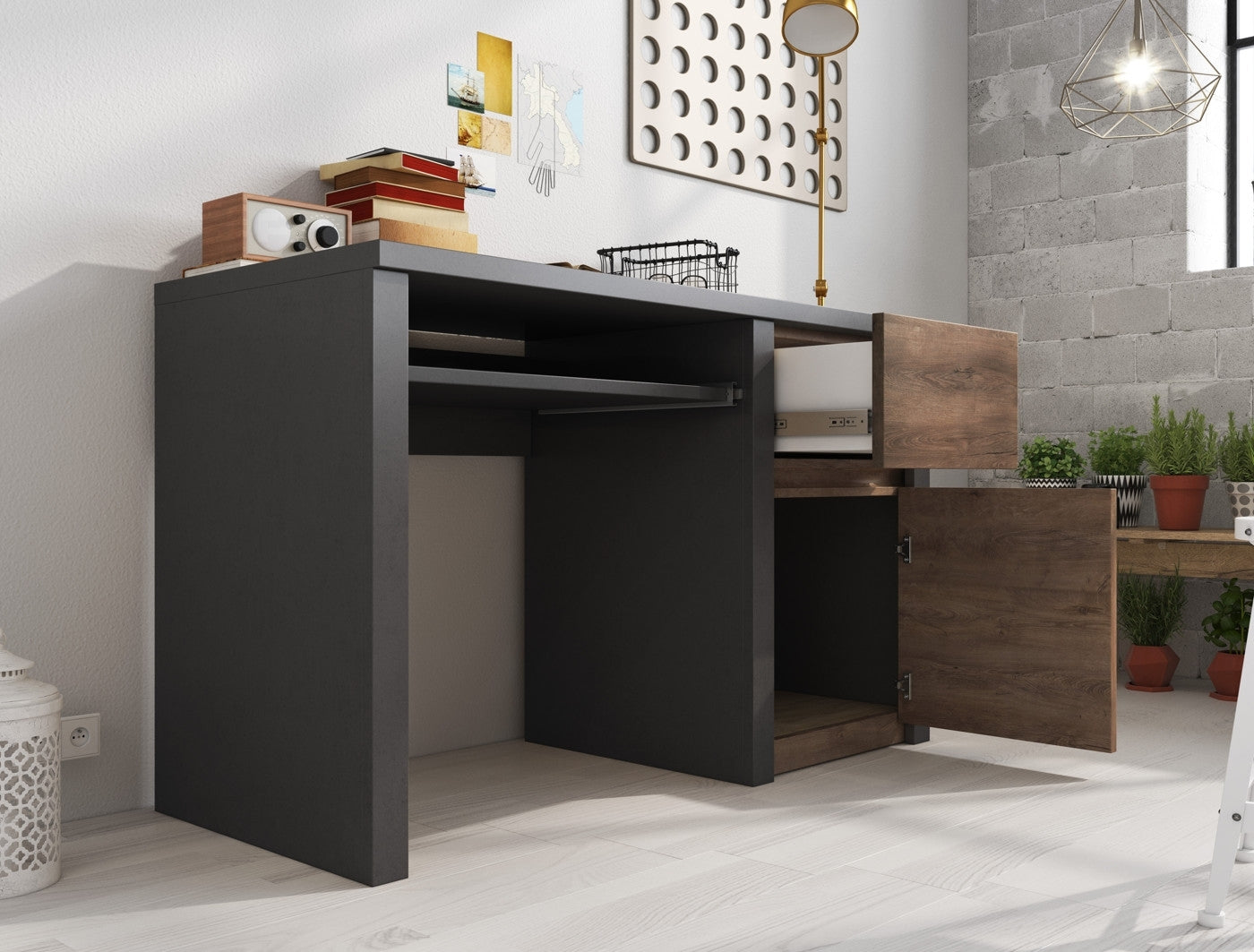 Meubella - Bureau Monaco - Eiken - Grijs - 120 cm