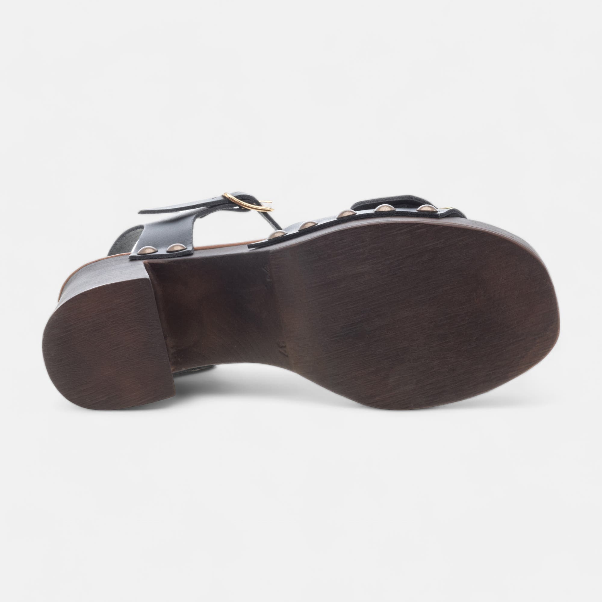 Chaussures semelle bois à talon Femme en cuir noir