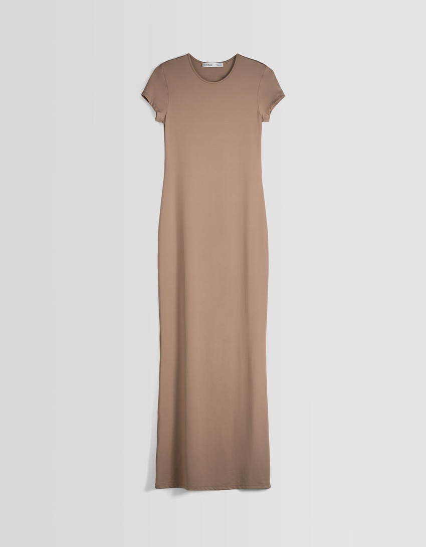 vestido longo de manga curta