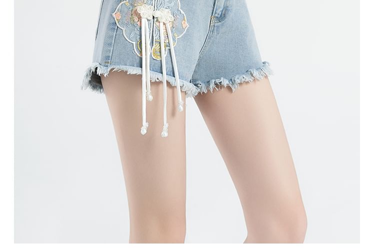 Dragan Pulse - Gewassen denim shorts met hoge taille en borduurwerk