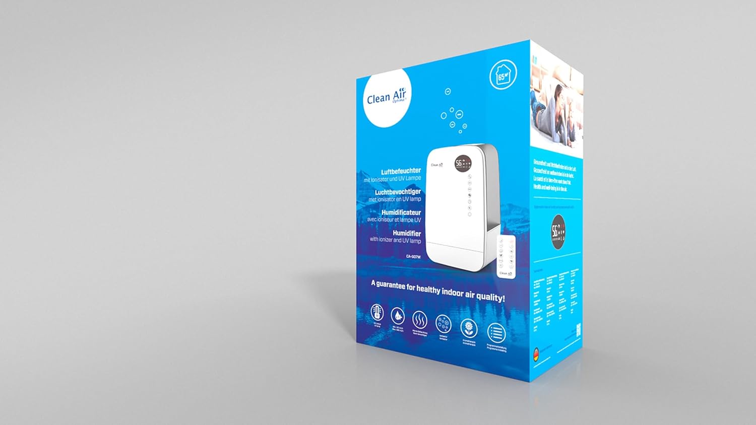 Luftbefeuchter mit Ionisator und Aromatherapie - Clean Air Optima CA-607W Smart - Befeuchtungsleistung max. 480 ml/h - Wassertankinhalt 5,5 Liter - Geeignet für Räume bis 65m²/160 m³