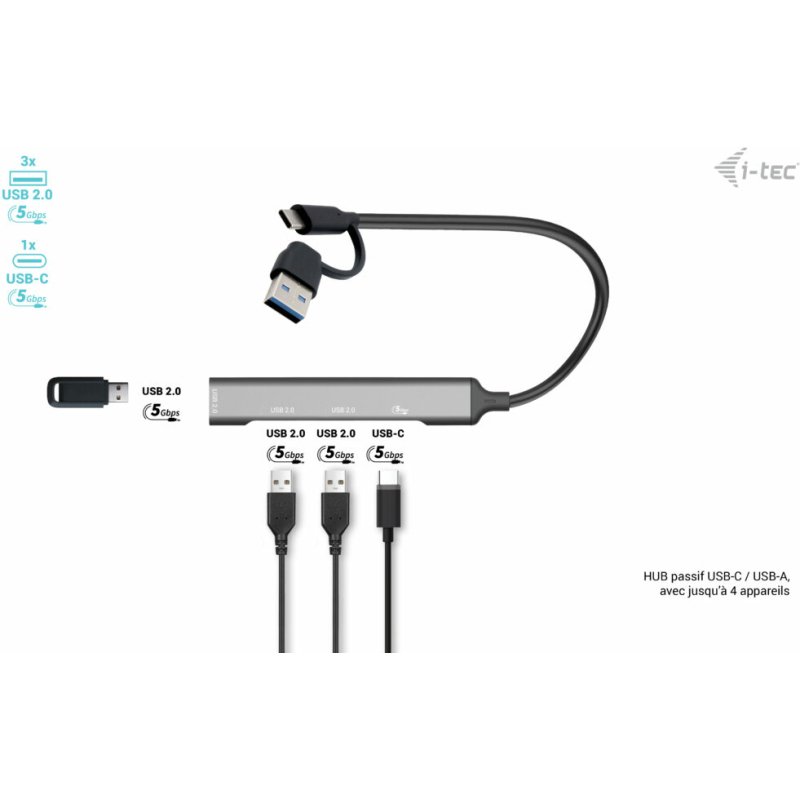 i-tec USB-C/USB-A Metal HUB 1x USB 3.0 + 3x USB 2.0