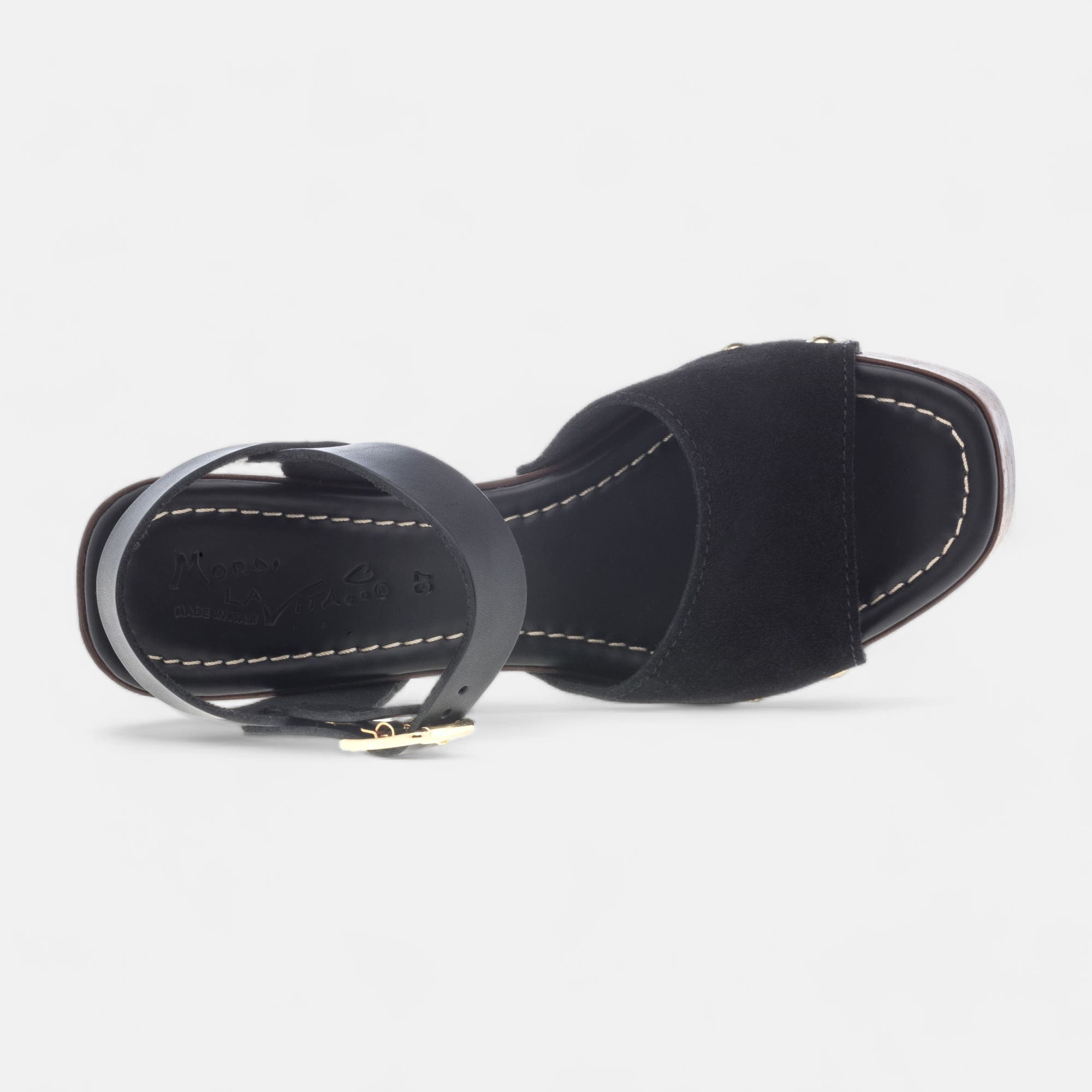 Chaussures semelle bois à talon Femme en cuir noir