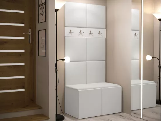 Meuble d'entrée Hartford 267, 186x84x46cm, Blanc, Faux cuir|Stratifié