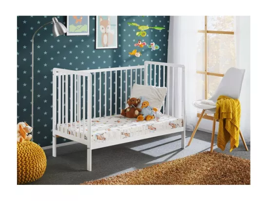 Lit et matelas bébé évolutif collection LUTIN réglable en hauteur. Coloris blanc mat.
